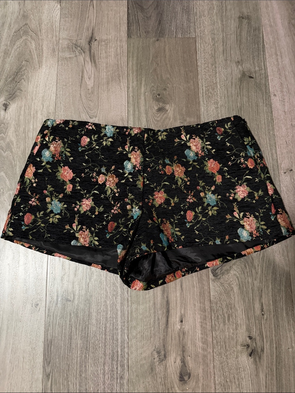 Zara Black High-Waist Floral Jacquard Shorts